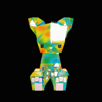 Iridescent lit low-poly cat spinning in a repeating gif